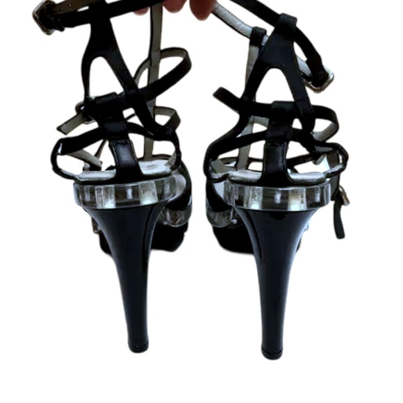 Celine Vintage Lucite Acrylic Strappy Silk and Leather Bootie High Heel Platform - Picture 4 of 11